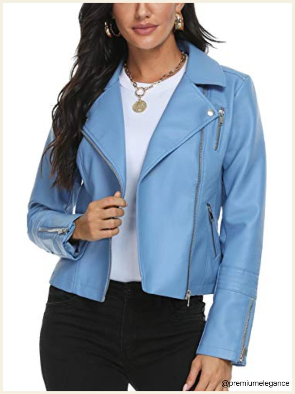 Faux Leather Moto Biker Jacket for Women Vegan Pleather Coat